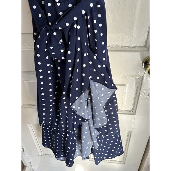 Womens Polka Dot Ruffle 3x Maxi Dress Blue/White Spaghetti Strap Summer - Picture 7 of 7